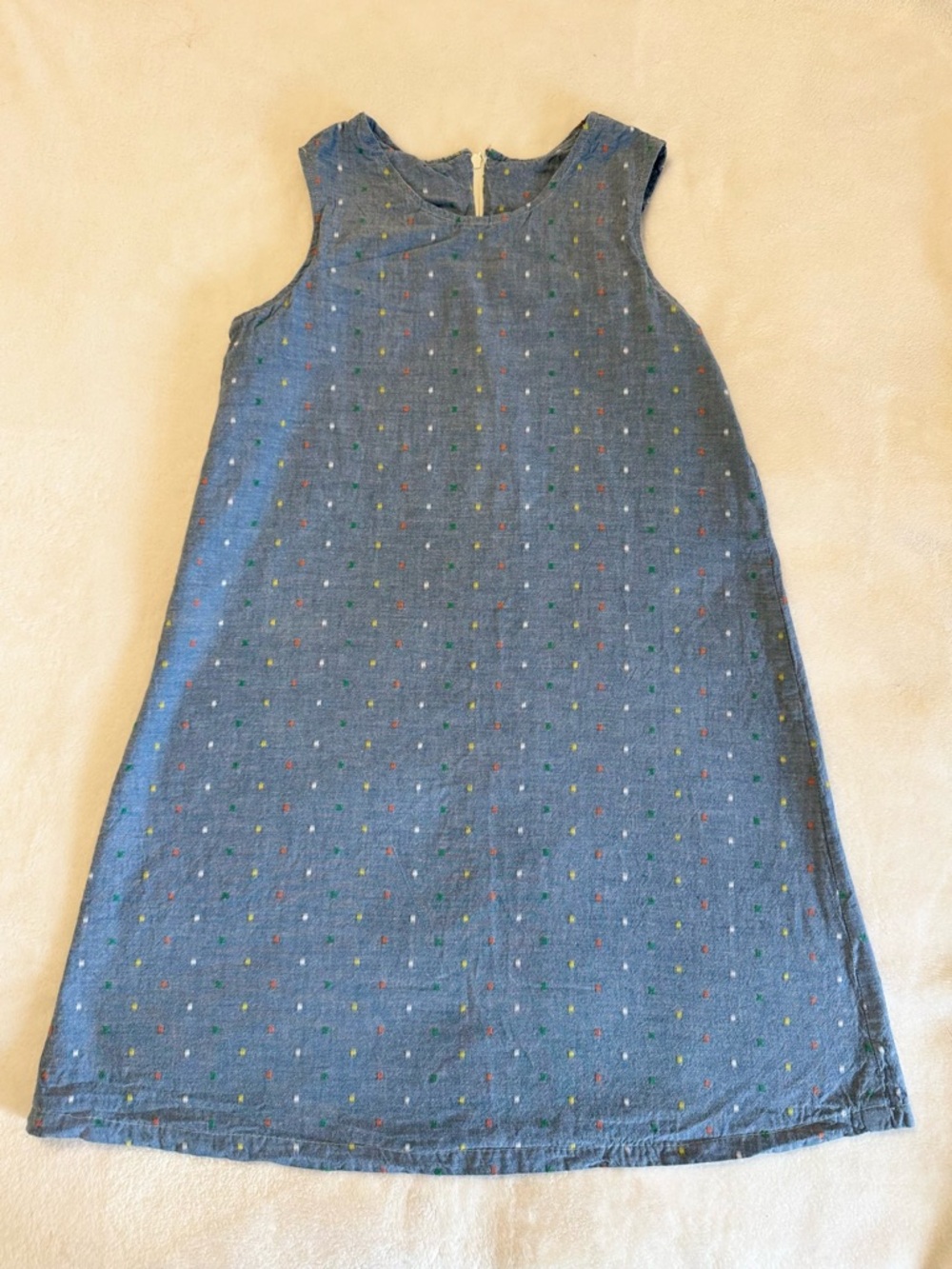 Vintage 90’s Chambray Girls' Sleeveless Blue Dot Shift Dress